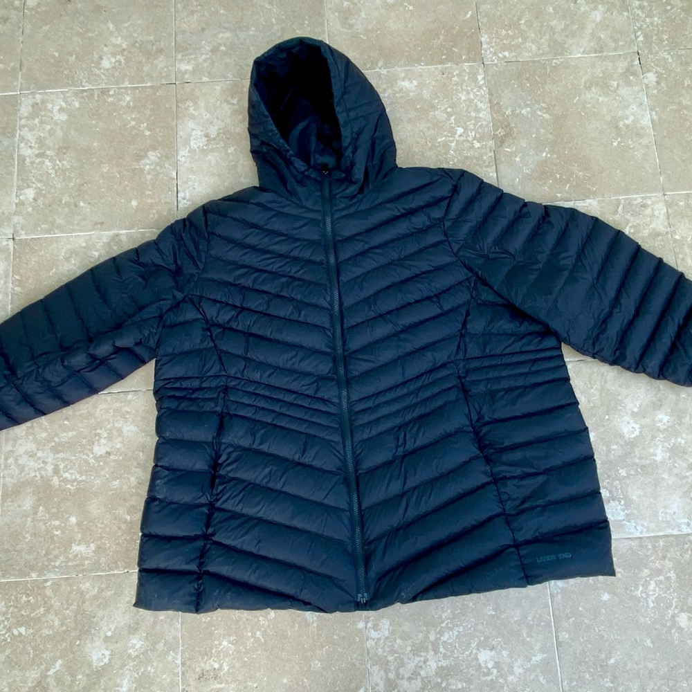 Lands End Wanderweight Down Puffer Jacket Womens 3X Black Hooded Packable - Picture 5 of 16